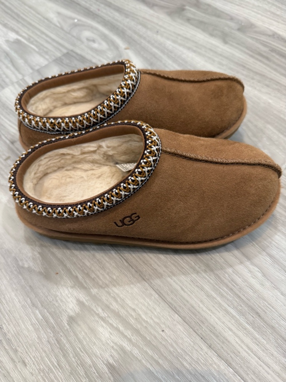 UGG Chestnut Suede Braided-Trim Shearling Clog